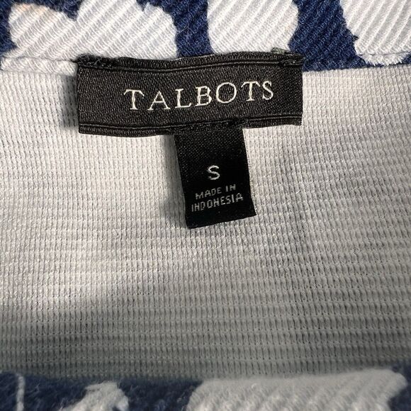 Talbots Navy Blue White Floral Top Women's Small Knit Blouse Cottagecore Flowers - Picture 6 of 14